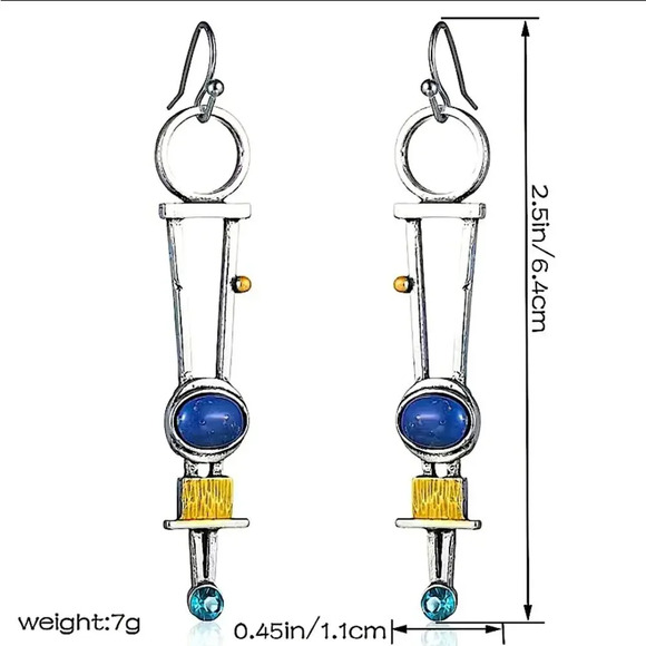 Silver Vintage Handmade Geometric Boho Abstract Dangle Handmade Earrings - Picture 6 of 6